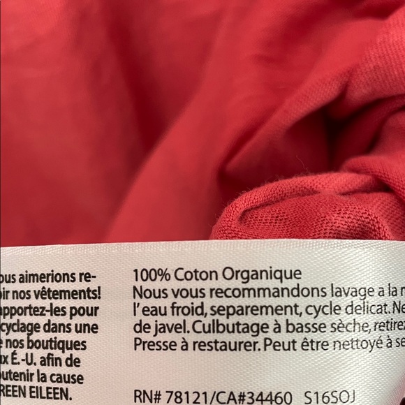 Eileen Fisher Organic Cotton Short Sleeve Women L Red V-Neck Pullover Tunic Top - Picture 7 of 8